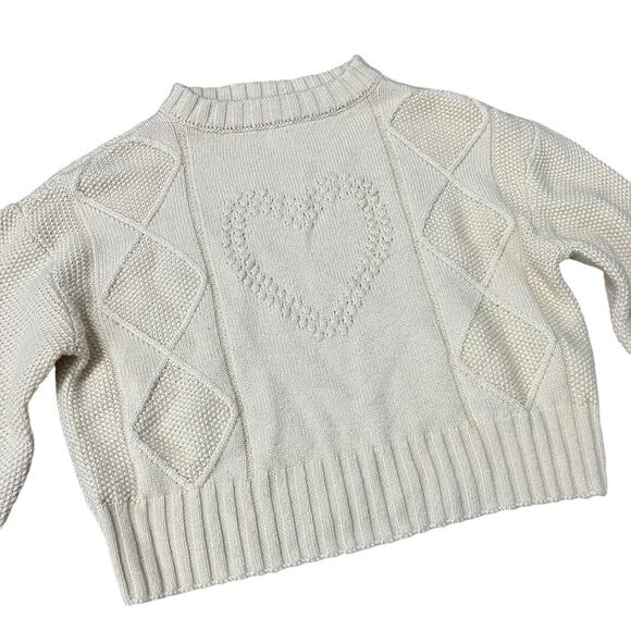Shoshanna Adorable Coquette Cream Heart Pattern Long Sleeve Cropped Sweater S - Picture 1 of 6